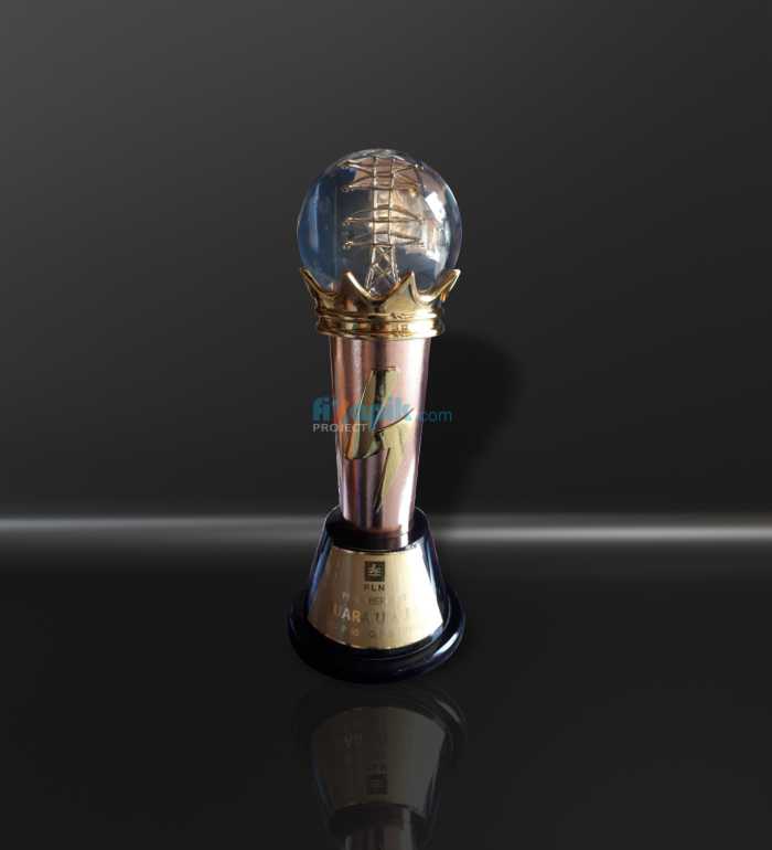 Piala logam timah kombinasi resin model bulat dengan tower sutet kombinasi mahkota