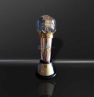 Piala logam timah kombinasi resin model bulat dengan tower sutet kombinasi mahkota